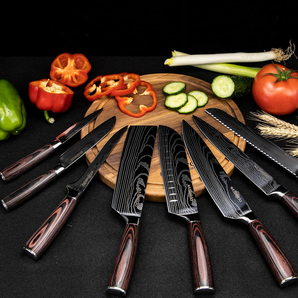 Master Chef Knife Set, 8-Piece Kitchen Knife Set, High-Carbon Stainless Steel Handmade Culinary Knives, Professional Chef Knives, Kitchen Knife | Handmade-style culinary knives for chef prep, slicing, dicing, chopping, and everyday kitchen use