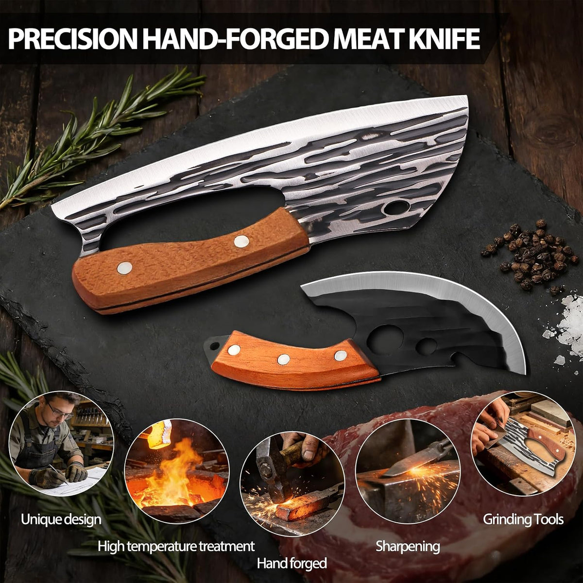 Cleaver Knife Set, 2 PCS Effort Saving Hand Forged Kitchen Knife