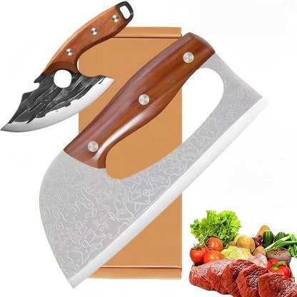 Cleaver Knife Set, 2 PCS Effort Saving Hand Forged Kitchen Knife