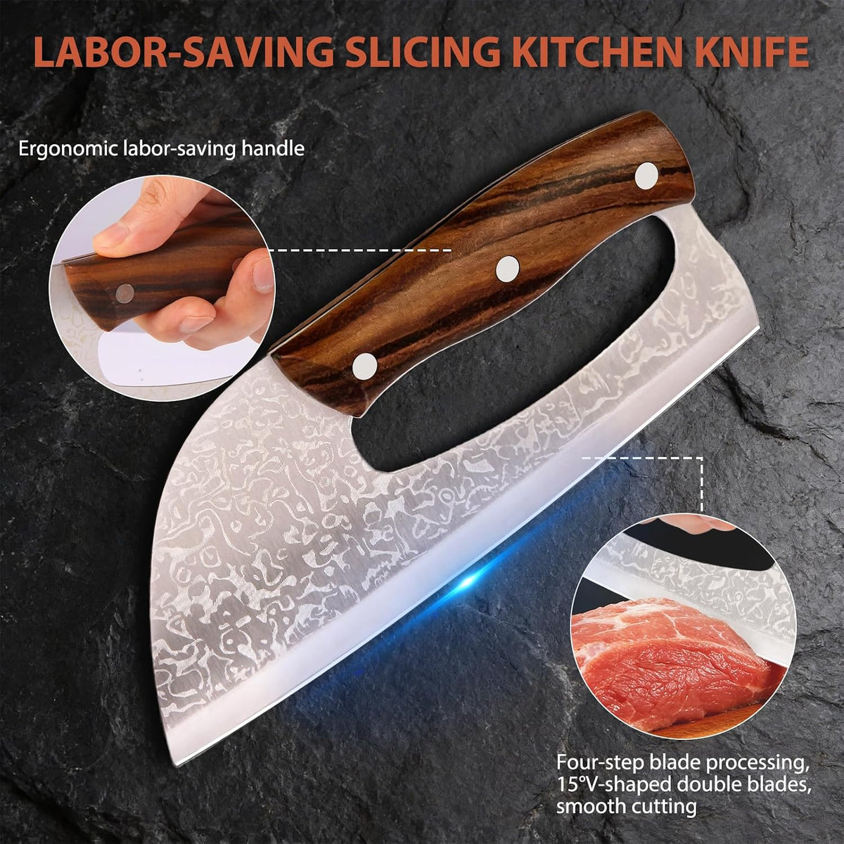 Cleaver Knife Set, 2 PCS Effort Saving Hand Forged Kitchen Knife