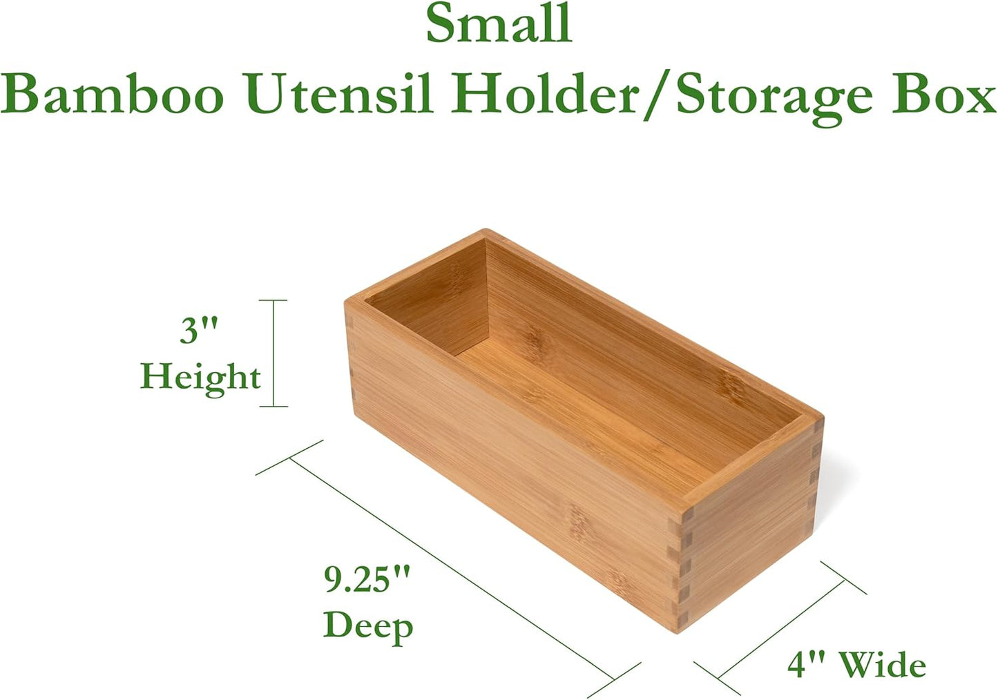 Bamboo Wood Utensil Holder Storage Box for Cooking Tools, Makeup, or Office Supplies, 4" x 9 1/4" x 3"