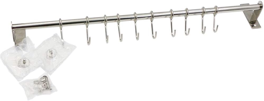 Stainless Steel Kitchen Sliding Rail Hanging Rack, 23.6 Inch Wall Mount Utensil Organizer with 10 Removable S Hooks