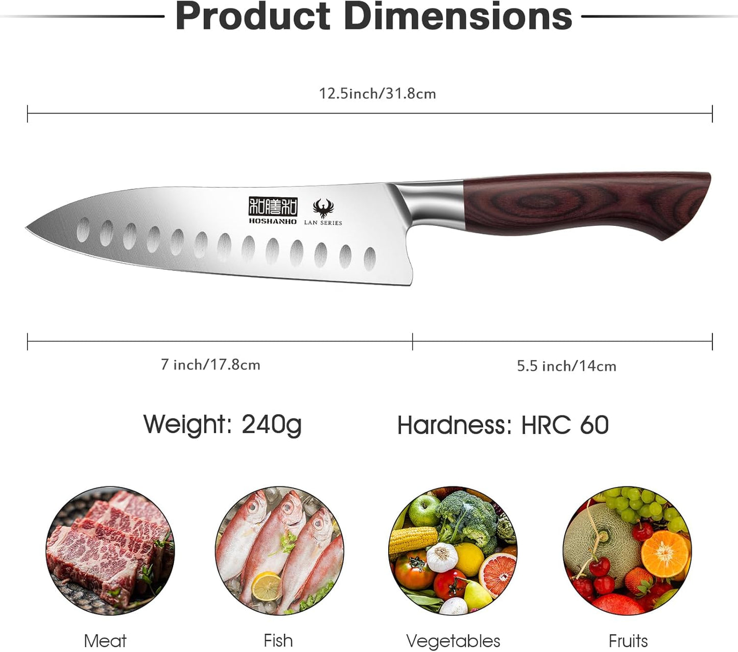 7" Chef Knife,Razor-Sharp Santoku Knife with Ergonomic Wood Handle | Professional Kitchen Cooking Knife with Japanese High Carbon Steel,15° Edge & 60 HRC Blade, Ergonomic Grip Design, Ideal Gift