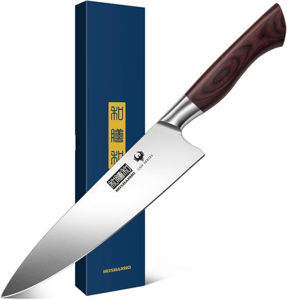 7" Chef Knife,Razor-Sharp Santoku Knife with Ergonomic Wood Handle | Professional Kitchen Cooking Knife with Japanese High Carbon Steel,15° Edge & 60 HRC Blade, Ergonomic Grip Design, Ideal Gift
