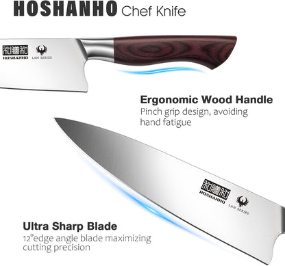 7" Chef Knife,Razor-Sharp Santoku Knife with Ergonomic Wood Handle | Professional Kitchen Cooking Knife with Japanese High Carbon Steel,15° Edge & 60 HRC Blade, Ergonomic Grip Design, Ideal Gift