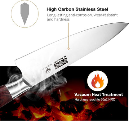 7" Chef Knife,Razor-Sharp Santoku Knife with Ergonomic Wood Handle | Professional Kitchen Cooking Knife with Japanese High Carbon Steel,15° Edge & 60 HRC Blade, Ergonomic Grip Design, Ideal Gift