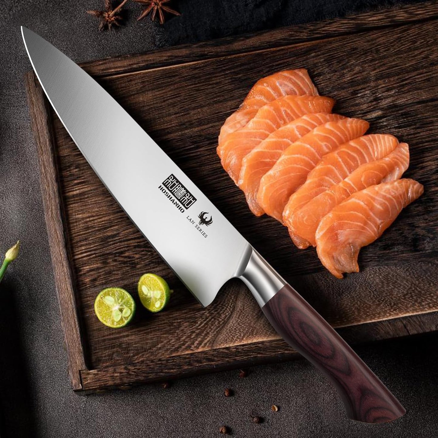 7" Chef Knife,Razor-Sharp Santoku Knife with Ergonomic Wood Handle | Professional Kitchen Cooking Knife with Japanese High Carbon Steel,15° Edge & 60 HRC Blade, Ergonomic Grip Design, Ideal Gift