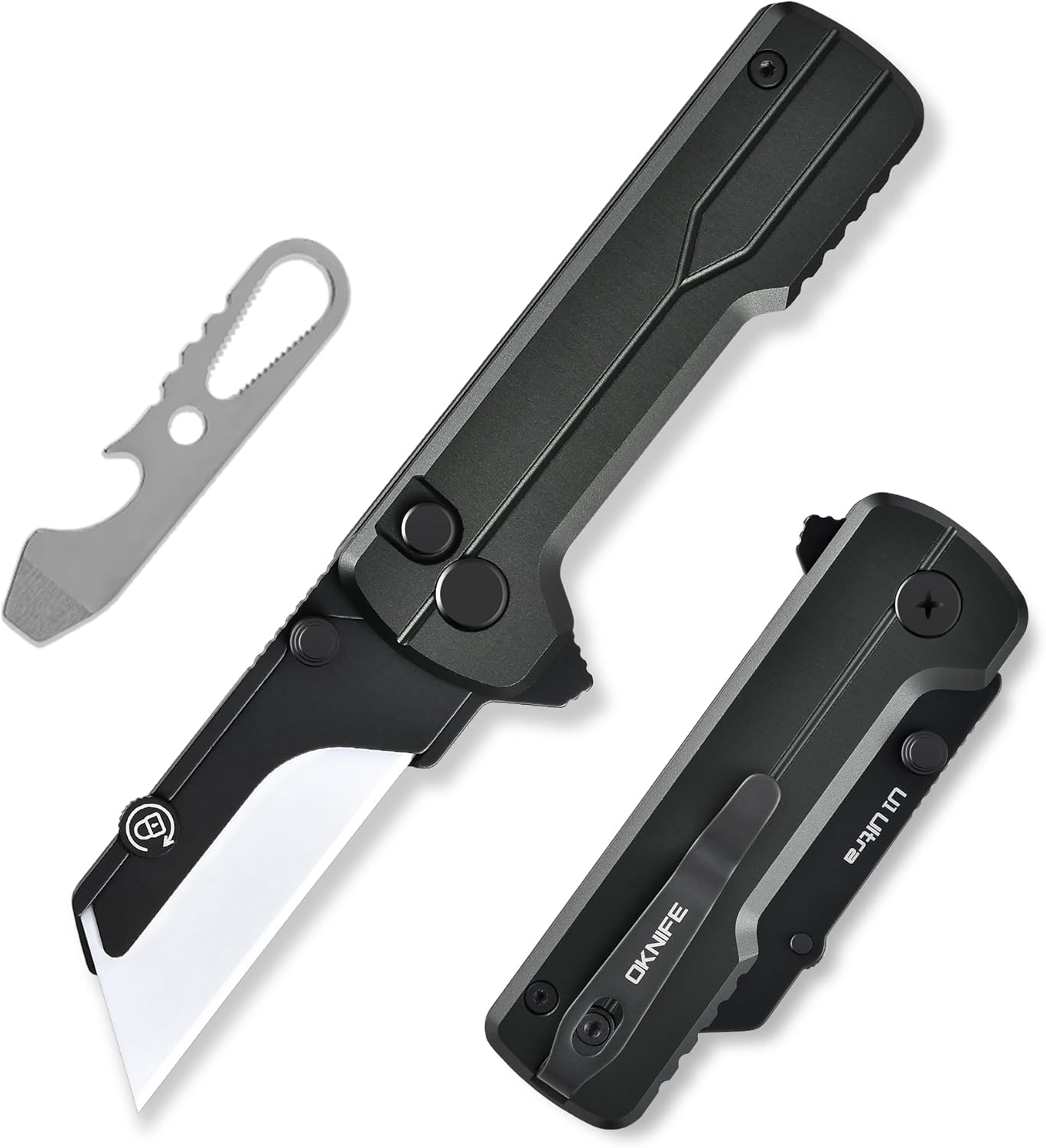 U1 Ultra Titanium Pocket Folding Utility Knife with Ceramic Blade, Button Lock EDC Box Cutter with Clip for Men Women