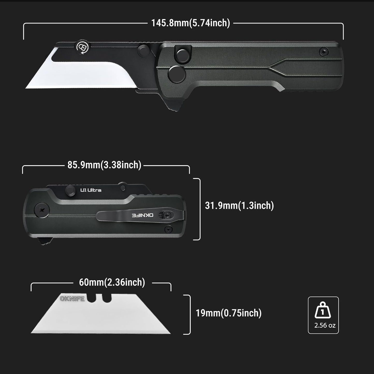 U1 Ultra Titanium Pocket Folding Utility Knife with Ceramic Blade, Button Lock EDC Box Cutter with Clip for Men Women