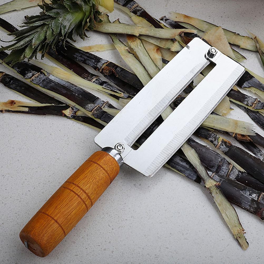 Pineapple Knife Peeler with Wooden Handle Stainless Steel Sugar Cane Cutter Fruit Peeling Knife for Kitchen Use 10.2 Inch