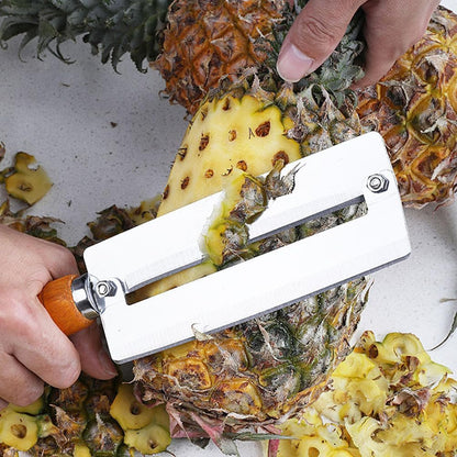 Pineapple Knife Peeler with Wooden Handle Stainless Steel Sugar Cane Cutter Fruit Peeling Knife for Kitchen Use 10.2 Inch