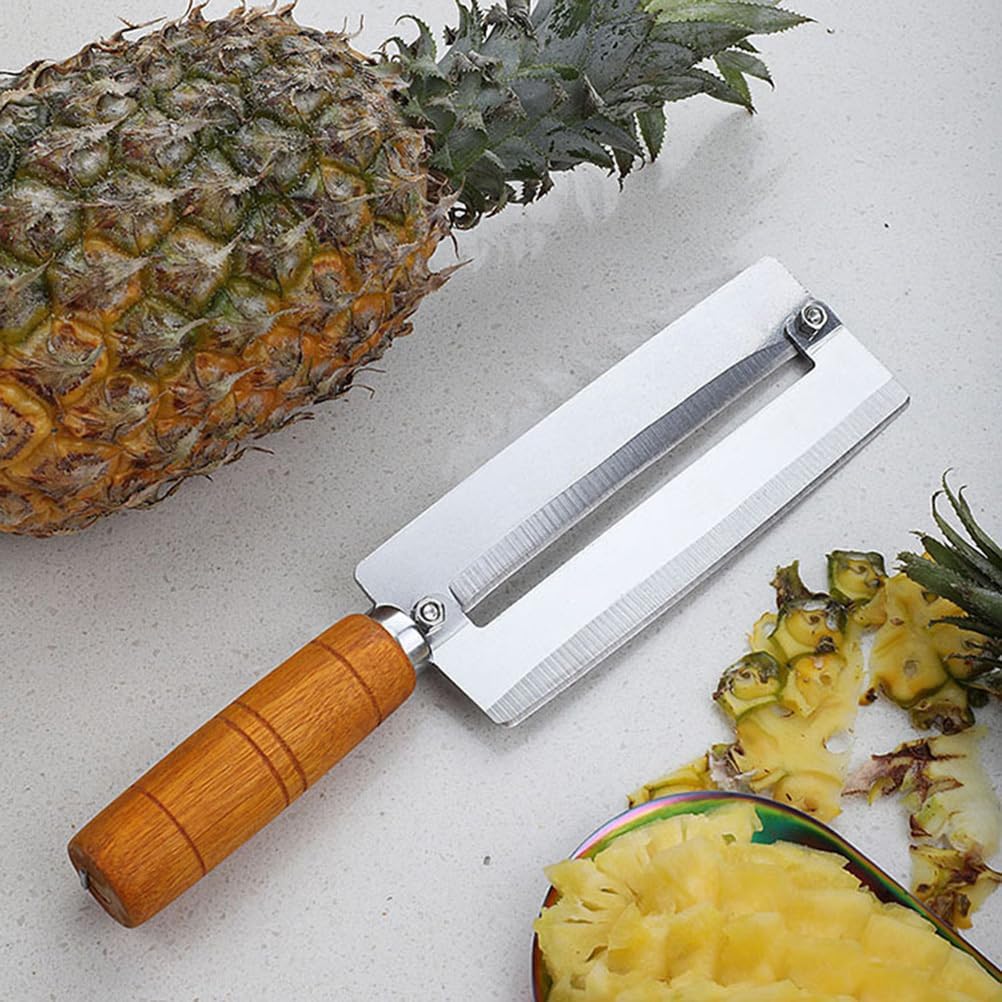 Pineapple Knife Peeler with Wooden Handle Stainless Steel Sugar Cane Cutter Fruit Peeling Knife for Kitchen Use 10.2 Inch