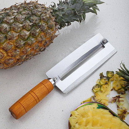 Pineapple Knife Peeler with Wooden Handle Stainless Steel Sugar Cane Cutter Fruit Peeling Knife for Kitchen Use 10.2 Inch