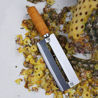 Pineapple Knife Peeler with Wooden Handle Stainless Steel Sugar Cane Cutter Fruit Peeling Knife for Kitchen Use 10.2 Inch