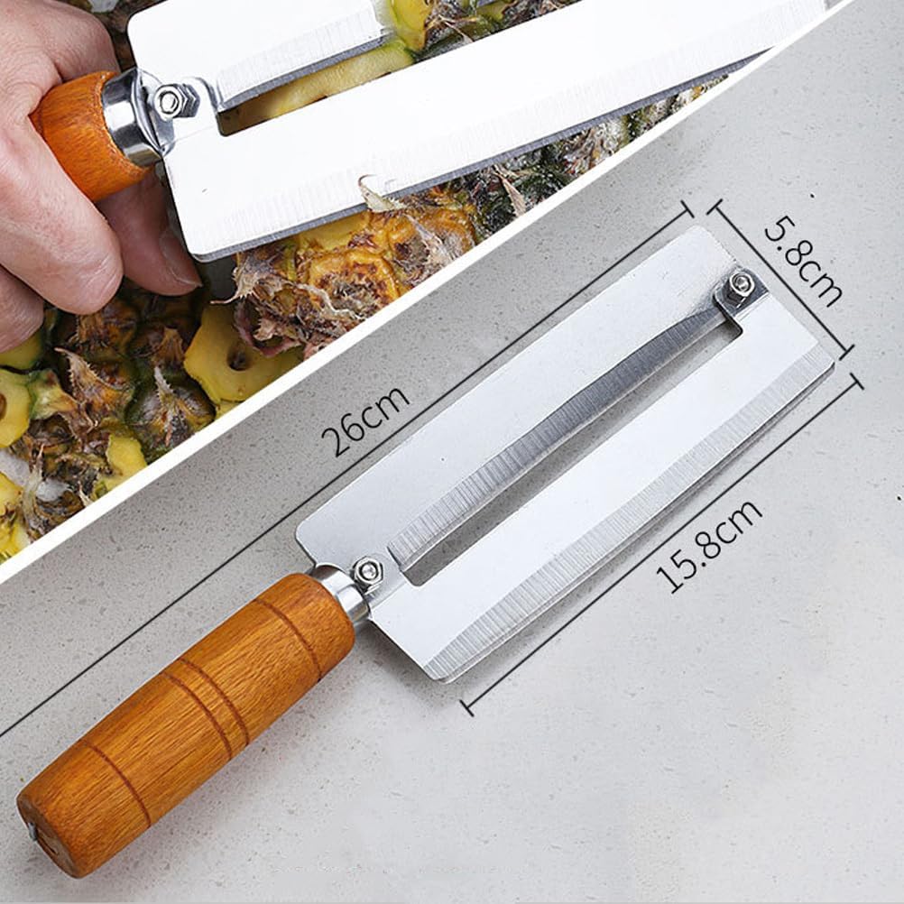 Pineapple Knife Peeler with Wooden Handle Stainless Steel Sugar Cane Cutter Fruit Peeling Knife for Kitchen Use 10.2 Inch