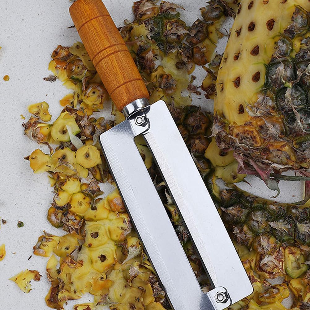 Pineapple Knife Peeler with Wooden Handle Stainless Steel Sugar Cane Cutter Fruit Peeling Knife for Kitchen Use 10.2 Inch