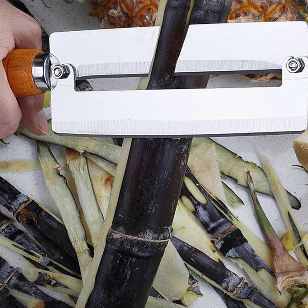 Pineapple Knife Peeler with Wooden Handle Stainless Steel Sugar Cane Cutter Fruit Peeling Knife for Kitchen Use 10.2 Inch
