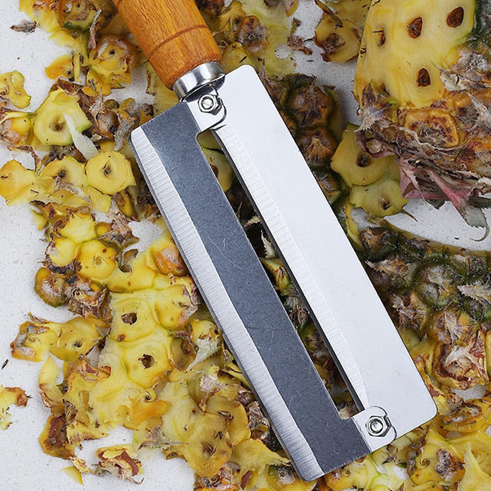 Pineapple Knife Peeler with Wooden Handle Stainless Steel Sugar Cane Cutter Fruit Peeling Knife for Kitchen Use 10.2 Inch