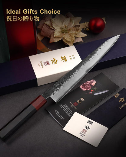Sushi Knife 27cm Japanese Carving Knife, AUS-8 Steel Sujihiki Sashimi Knives for Fish Filleting and Meat Slicing, Double Edge Yanagiba Knives with Premium Gift Box