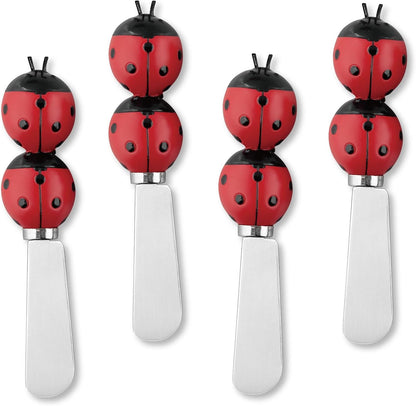 UP Ladybug Cheese Spreaders, Hand-Painted Resin Handles with Stainless Steel Blades for Spreading Cream Cheese, Butter, Jam, or Sandwich, Set of 4
