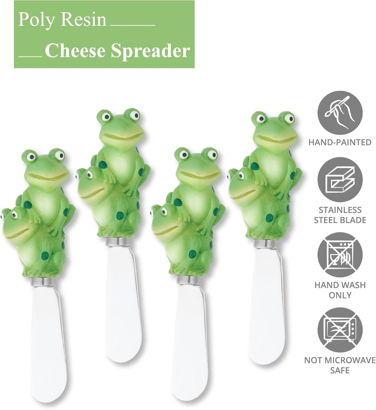UP Ladybug Cheese Spreaders, Hand-Painted Resin Handles with Stainless Steel Blades for Spreading Cream Cheese, Butter, Jam, or Sandwich, Set of 4