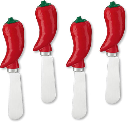 UP Ladybug Cheese Spreaders, Hand-Painted Resin Handles with Stainless Steel Blades for Spreading Cream Cheese, Butter, Jam, or Sandwich, Set of 4