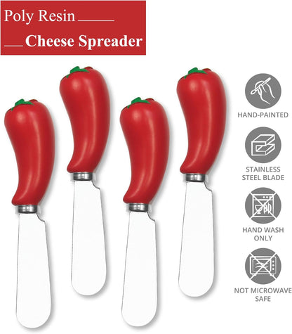 UP Ladybug Cheese Spreaders, Hand-Painted Resin Handles with Stainless Steel Blades for Spreading Cream Cheese, Butter, Jam, or Sandwich, Set of 4