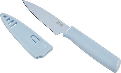 Colori® Paring Knife – 4 Inch Japanese Stainless Steel, Nonstick Blade, Ergonomic Handle & Sheath, Light Blue
