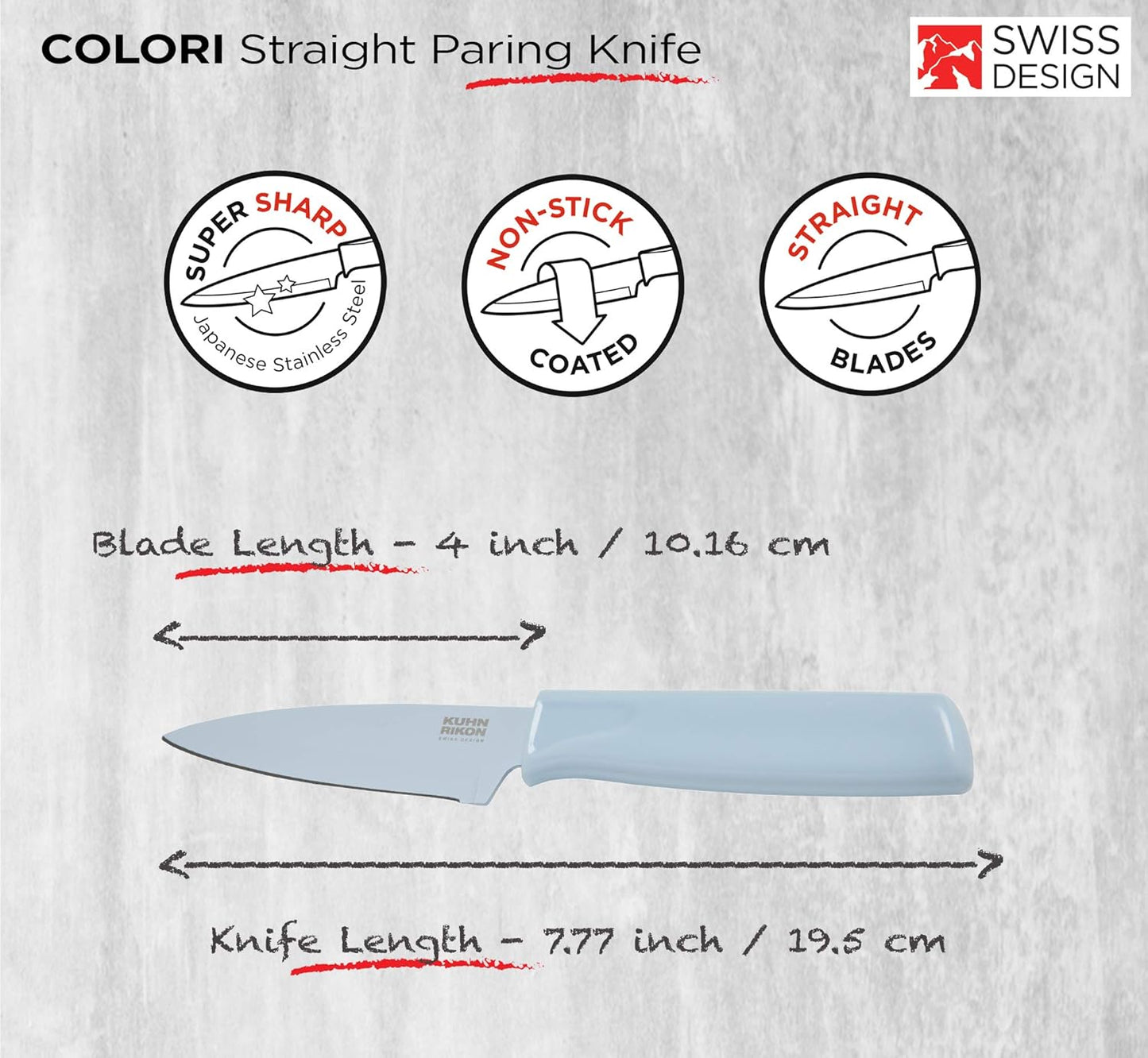 Colori® Paring Knife – 4 Inch Japanese Stainless Steel, Nonstick Blade, Ergonomic Handle & Sheath, Light Blue