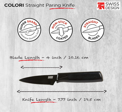 Colori® Paring Knife – 4 Inch Japanese Stainless Steel, Nonstick Blade, Ergonomic Handle & Sheath, Light Blue