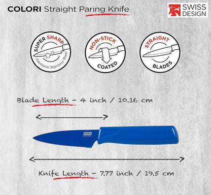 Colori® Paring Knife – 4 Inch Japanese Stainless Steel, Nonstick Blade, Ergonomic Handle & Sheath, Light Blue