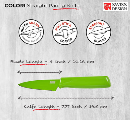 Colori® Paring Knife – 4 Inch Japanese Stainless Steel, Nonstick Blade, Ergonomic Handle & Sheath, Light Blue