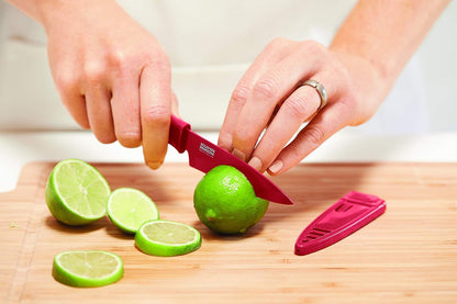 Colori® Paring Knife – 4 Inch Japanese Stainless Steel, Nonstick Blade, Ergonomic Handle & Sheath, Light Blue