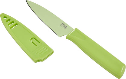 Colori® Paring Knife – 4 Inch Japanese Stainless Steel, Nonstick Blade, Ergonomic Handle & Sheath, Light Blue