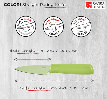 Colori® Paring Knife – 4 Inch Japanese Stainless Steel, Nonstick Blade, Ergonomic Handle & Sheath, Light Blue