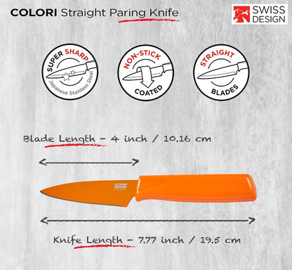 Colori® Paring Knife – 4 Inch Japanese Stainless Steel, Nonstick Blade, Ergonomic Handle & Sheath, Light Blue