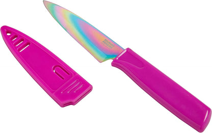 Colori® Paring Knife – 4 Inch Japanese Stainless Steel, Nonstick Blade, Ergonomic Handle & Sheath, Light Blue