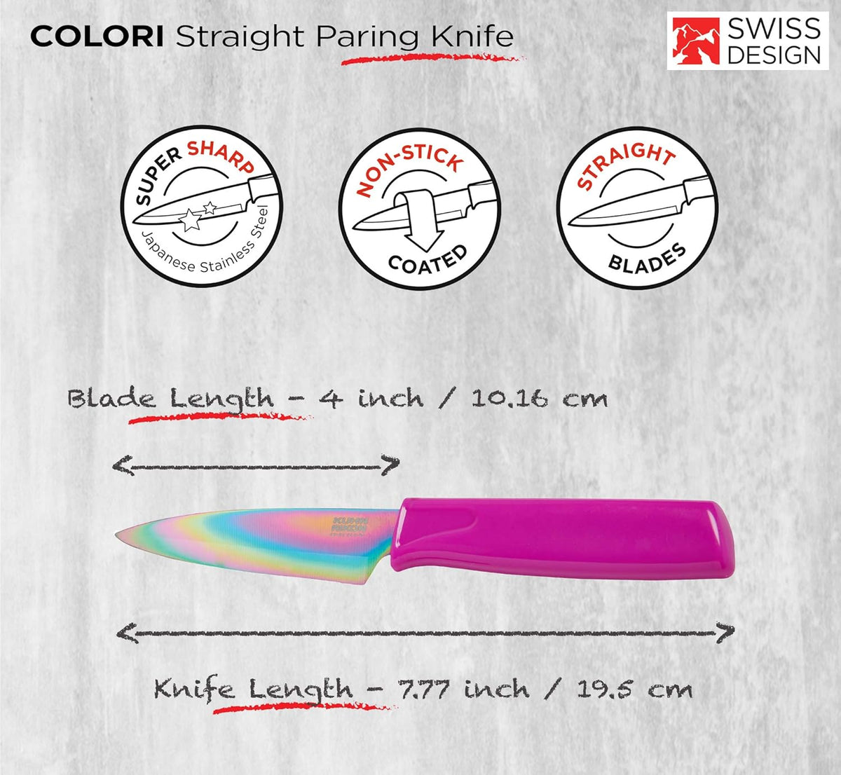 Colori® Paring Knife – 4 Inch Japanese Stainless Steel, Nonstick Blade, Ergonomic Handle & Sheath, Light Blue
