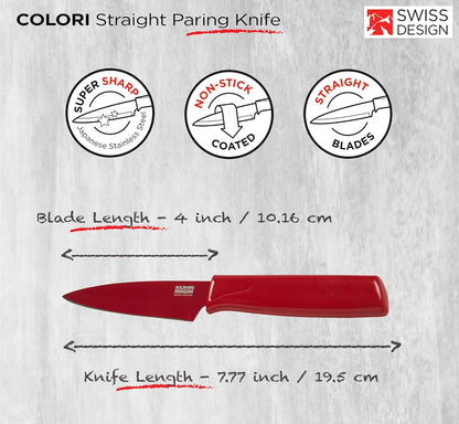 Colori® Paring Knife – 4 Inch Japanese Stainless Steel, Nonstick Blade, Ergonomic Handle & Sheath, Light Blue
