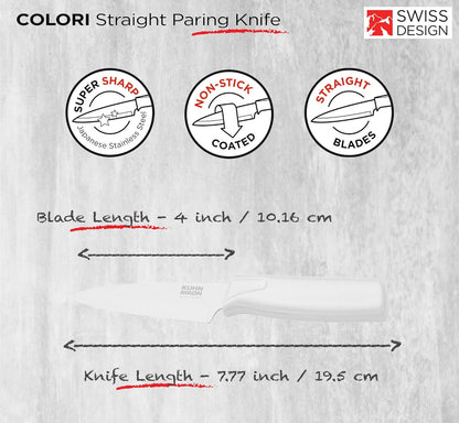 Colori® Paring Knife – 4 Inch Japanese Stainless Steel, Nonstick Blade, Ergonomic Handle & Sheath, Light Blue