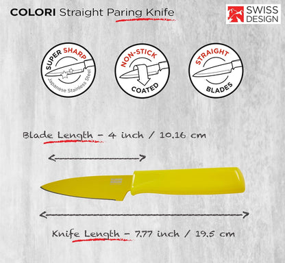Colori® Paring Knife – 4 Inch Japanese Stainless Steel, Nonstick Blade, Ergonomic Handle & Sheath, Light Blue