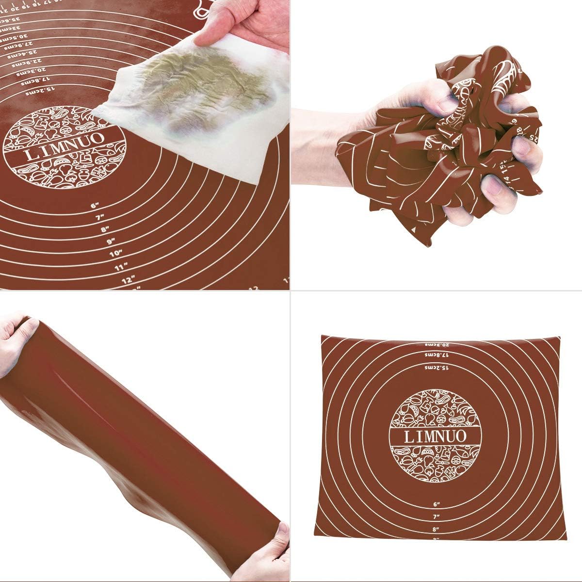 Silicone Baking Mat, Extra Thick Large Non Stick Pastry Mat Sheet for Dough Pie Crust Rolling Mats (Brown, M-16''(W)*20''(L))