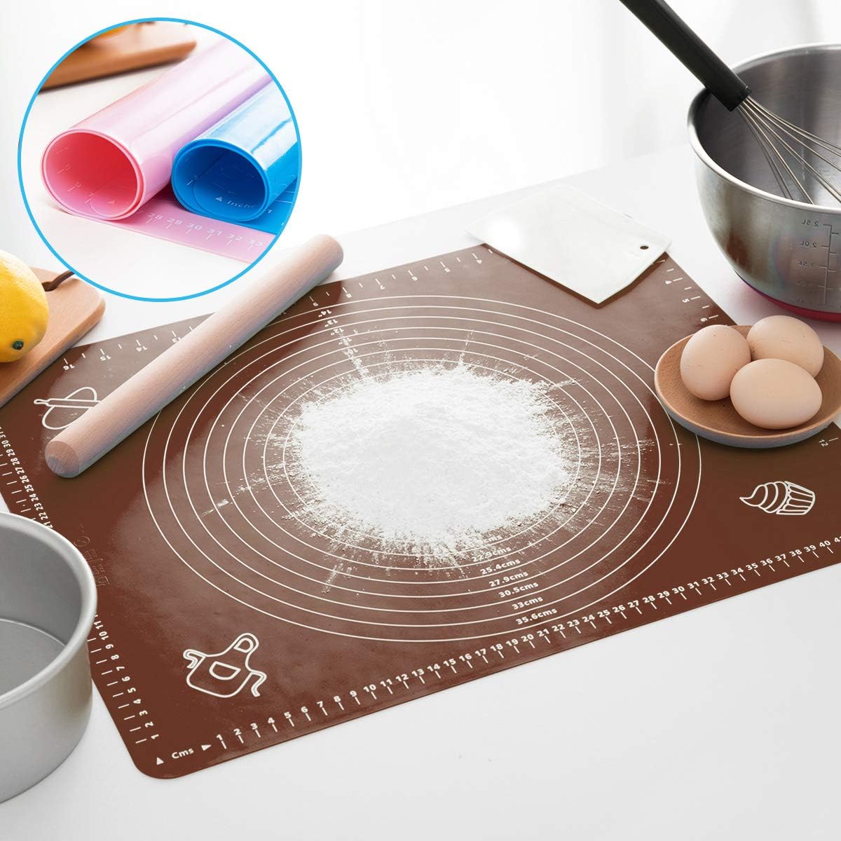 Silicone Baking Mat, Extra Thick Large Non Stick Pastry Mat Sheet for Dough Pie Crust Rolling Mats (Brown, M-16''(W)*20''(L))