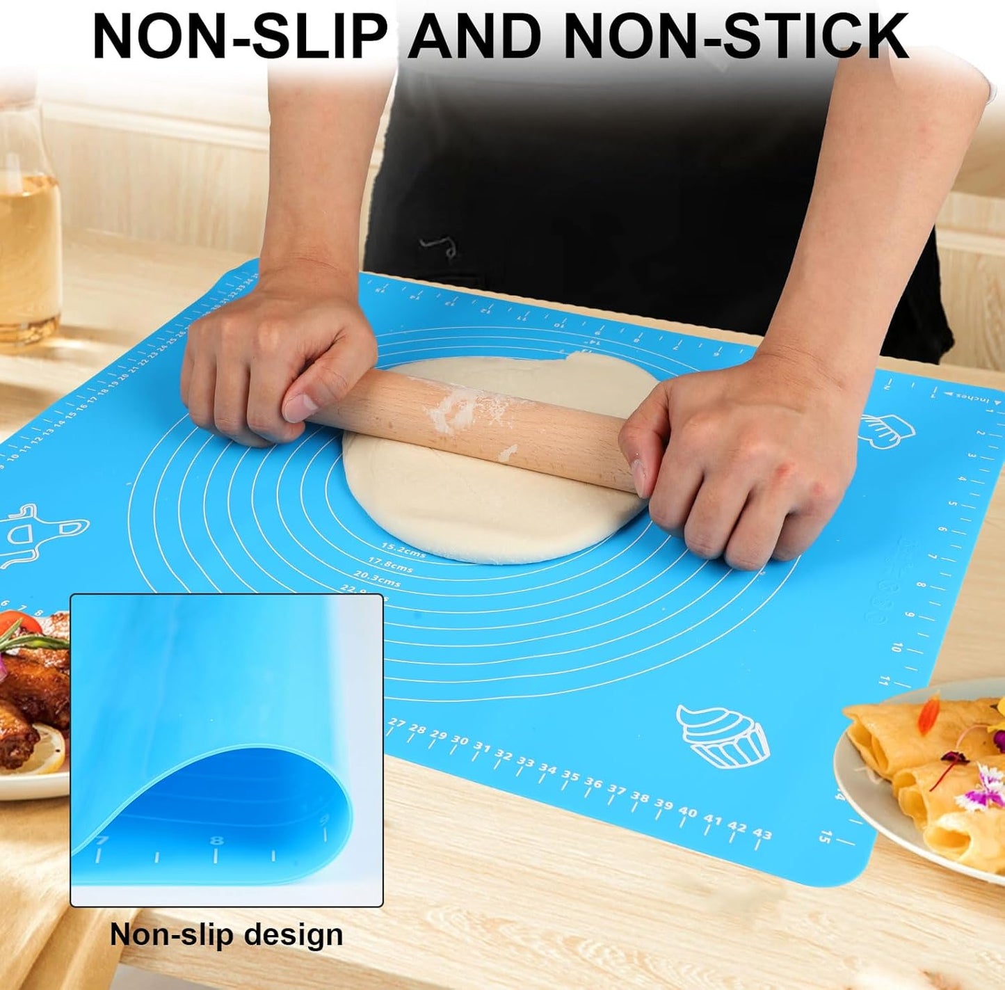 Silicone Baking Mat, Extra Thick Large Non Stick Pastry Mat Sheet for Dough Pie Crust Rolling Mats (Brown, M-16''(W)*20''(L))