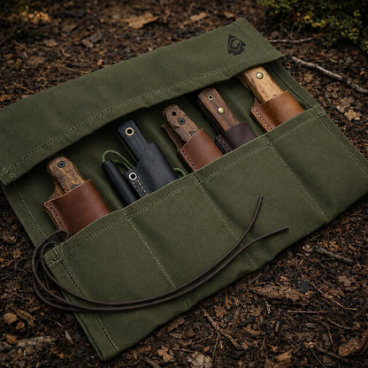 Bushcraft Knife Roll, Waxed Canvas Knife Roll, Tool Roll, Survival Tool Kit