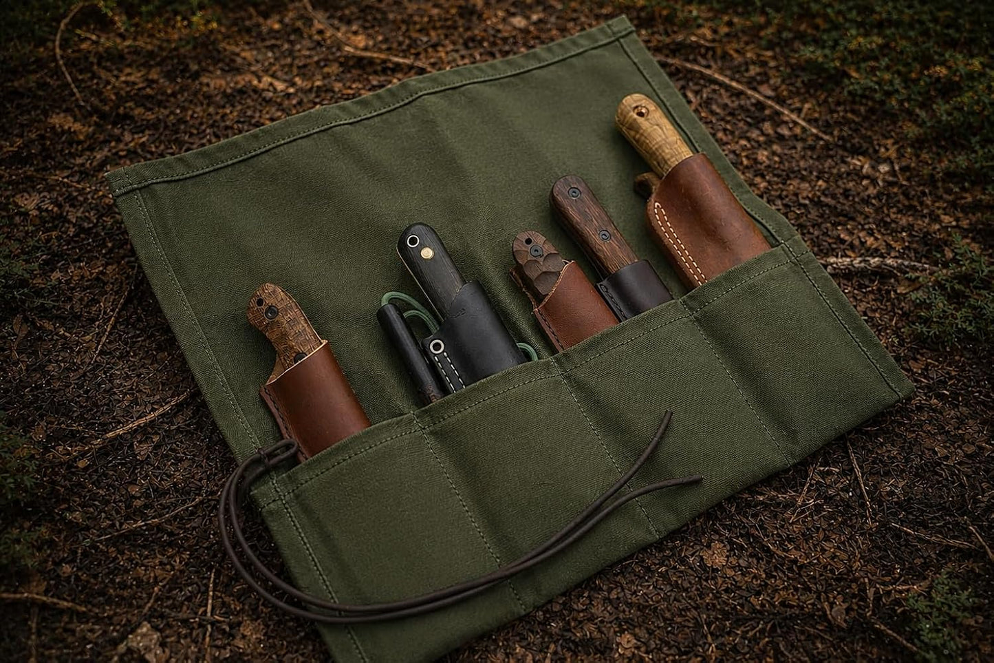 Bushcraft Knife Roll, Waxed Canvas Knife Roll, Tool Roll, Survival Tool Kit