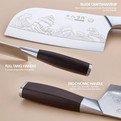 Meat Cleaver Set Chinese Style Patterns 7.09”&6.97" Chef Knife Stainless Steel Professional Kitchen Cleaver And Santoku Knife (Kitchen Knife Set 2 Pcs)