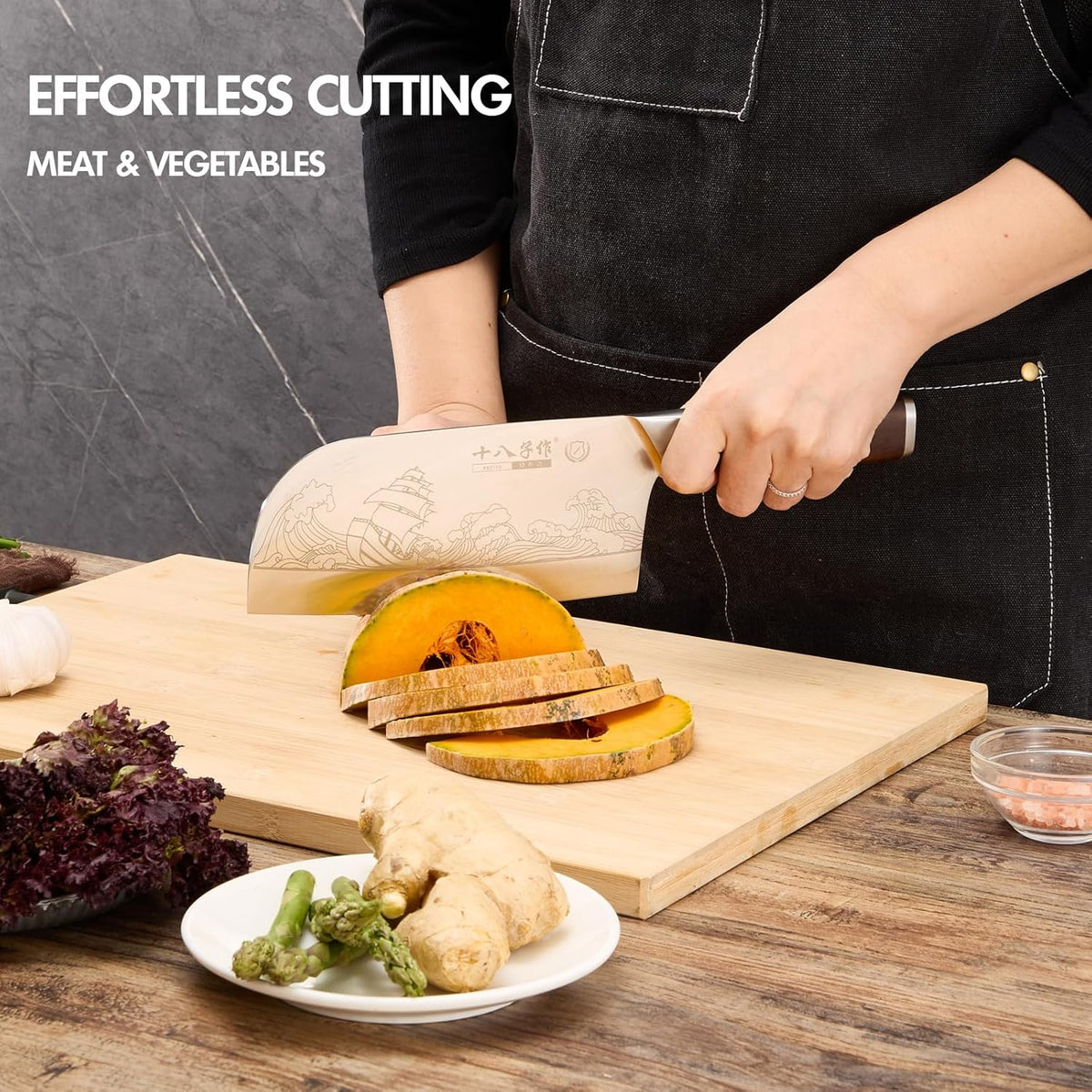 Meat Cleaver Set Chinese Style Patterns 7.09”&6.97" Chef Knife Stainless Steel Professional Kitchen Cleaver And Santoku Knife (Kitchen Knife Set 2 Pcs)