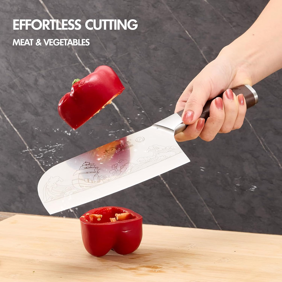 Meat Cleaver Set Chinese Style Patterns 7.09”&6.97" Chef Knife Stainless Steel Professional Kitchen Cleaver And Santoku Knife (Kitchen Knife Set 2 Pcs)