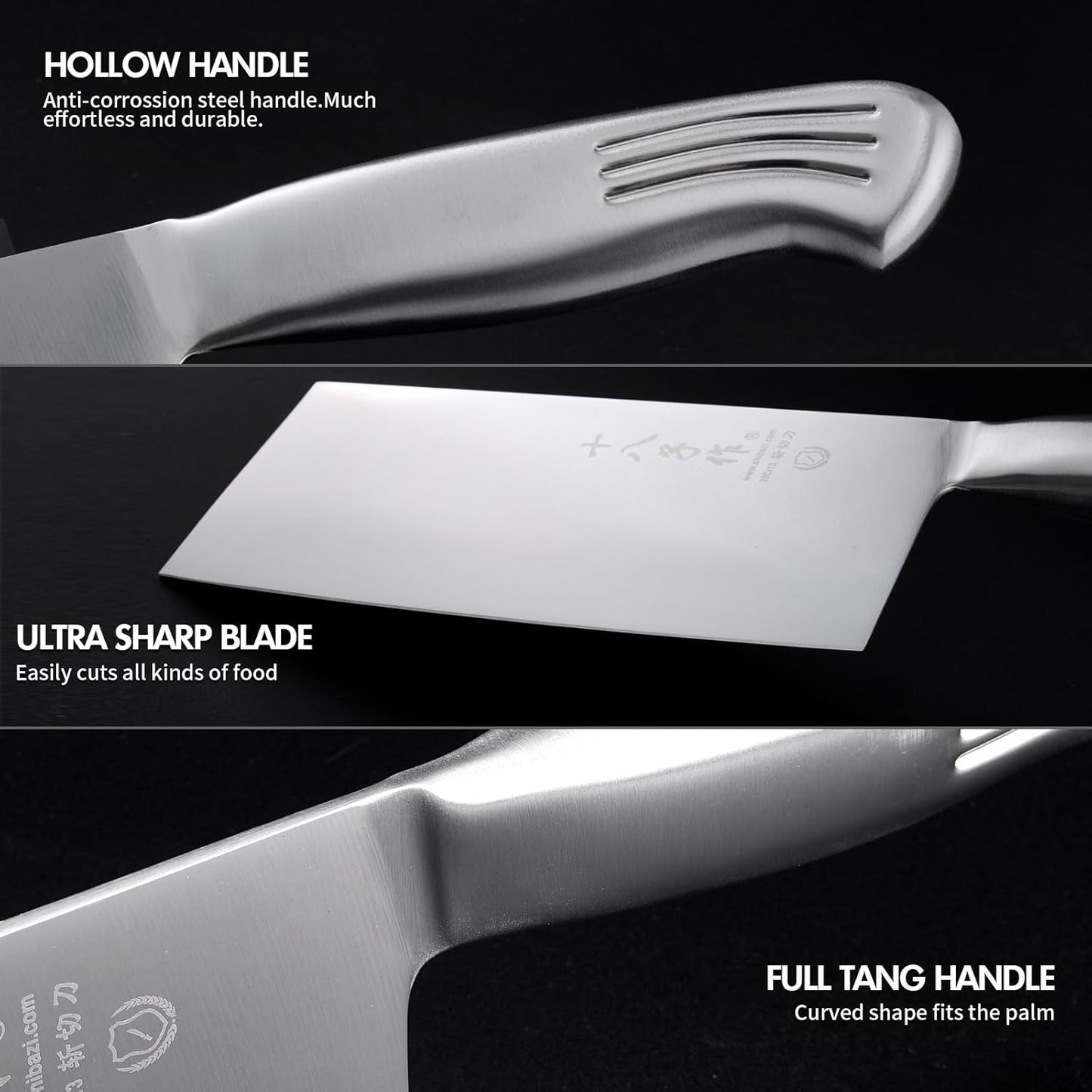 Meat Cleaver Set Chinese Style Patterns 7.09”&6.97" Chef Knife Stainless Steel Professional Kitchen Cleaver And Santoku Knife (Kitchen Knife Set 2 Pcs)